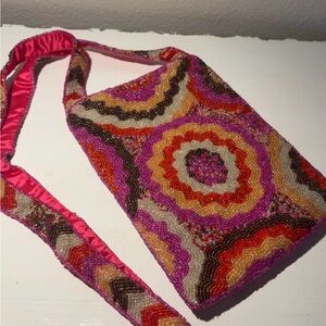 Pink and Red Boho Crossbody Bag with Mandala Pattern
